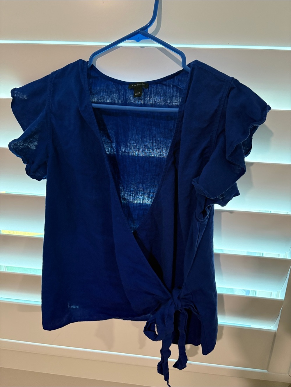 Ann Taylor Tie-Front Blouse in Royal Blue